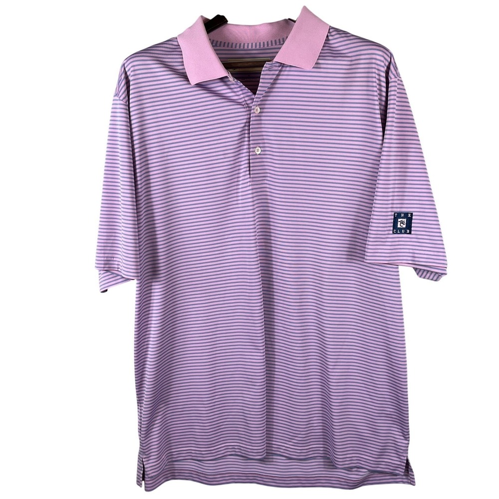 Donald Ross Mens XL Golf Polo Shirt Striped Performance Lightweight Pink Blue CC